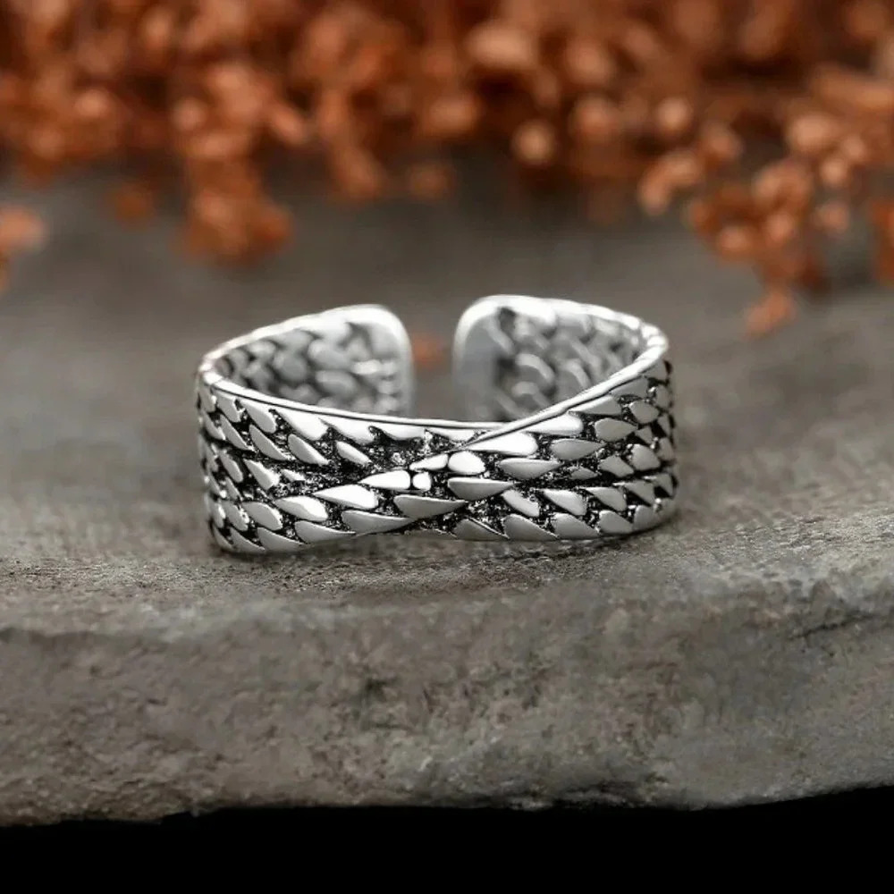 Minimalist 925 Sterling Silver Criss Cross Ring Curb Link Chain Ring